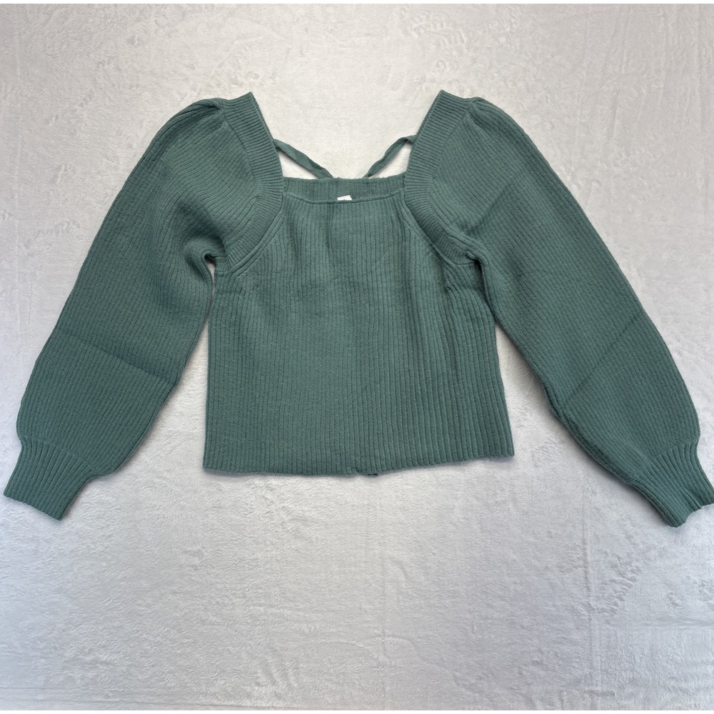 Blooming Jelly Sweater Womens XL Green Long Sleeve Back Tie at Neck NWT